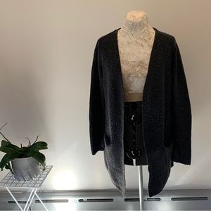 Fuzzy long gray cardigan sweater with pockets
